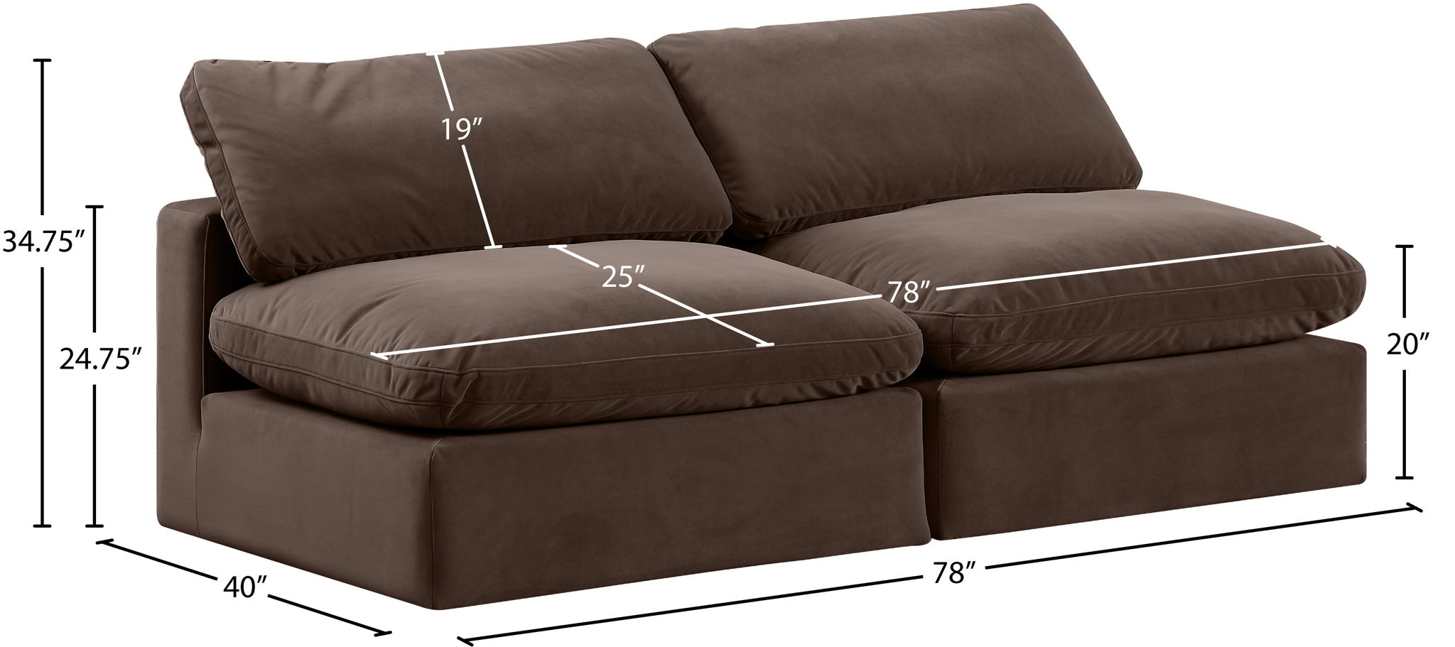 Comfy - Velvet Modular Armless Sofa 2 Seats