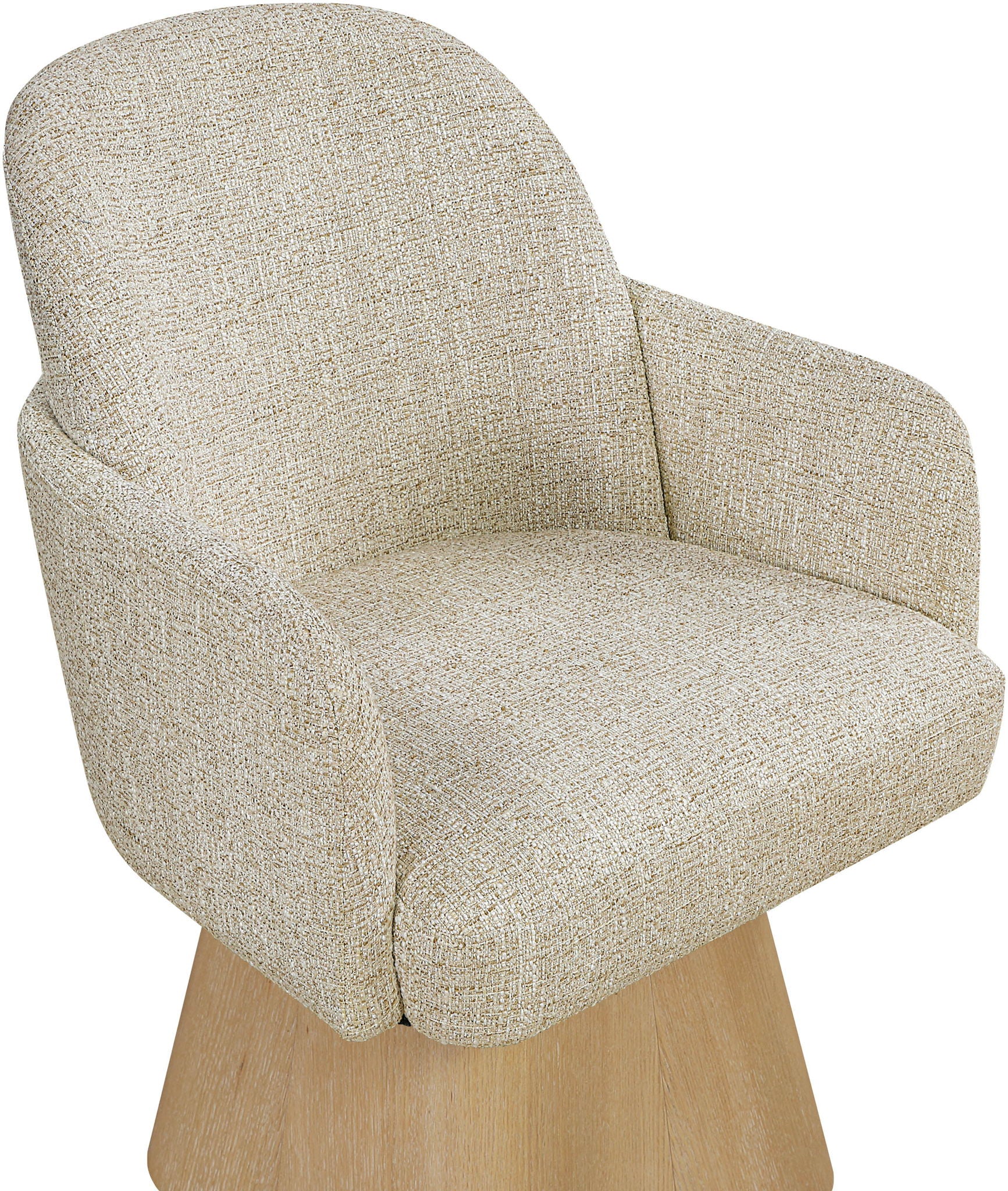 Marlowe - Linen Textured Fabric Upholstered Swivel Dining Arm Chair - Stained Natural
