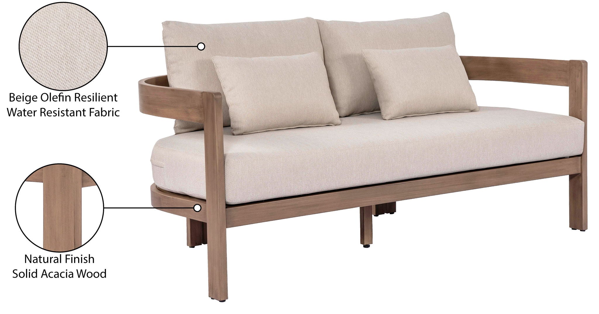 Newport - Water Resistant Fabric 65" Upholstered Outdoor Patio Loveseat