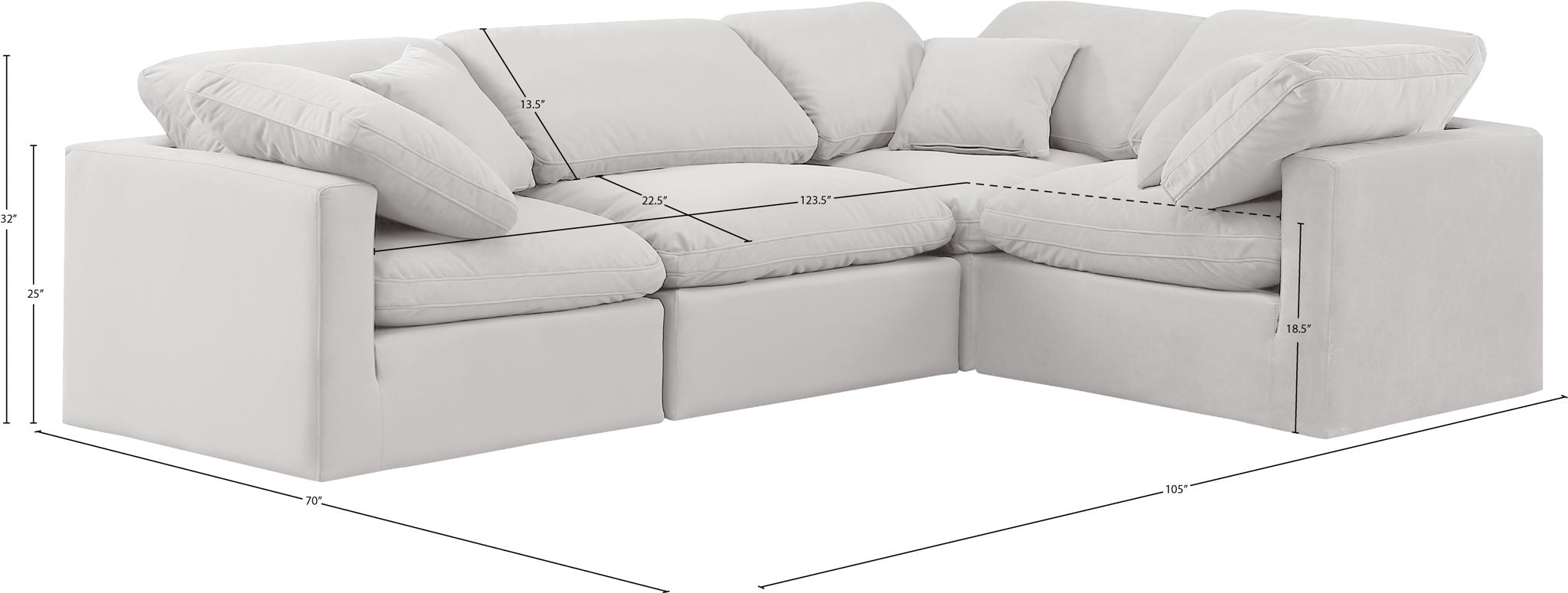 Indulge - Velvet 4 Piece Modular Corner Sectional