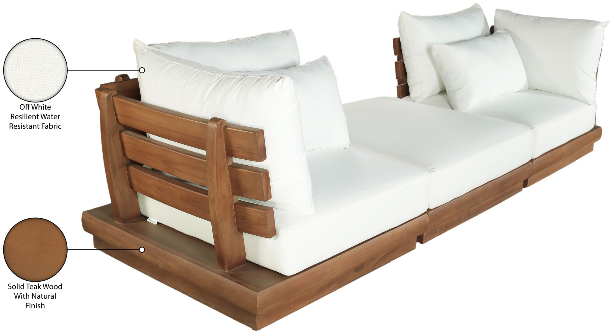 Mirella - 3 Piece Water Resistant Fabric Upholstered Outdoor Patio Modular Sofa