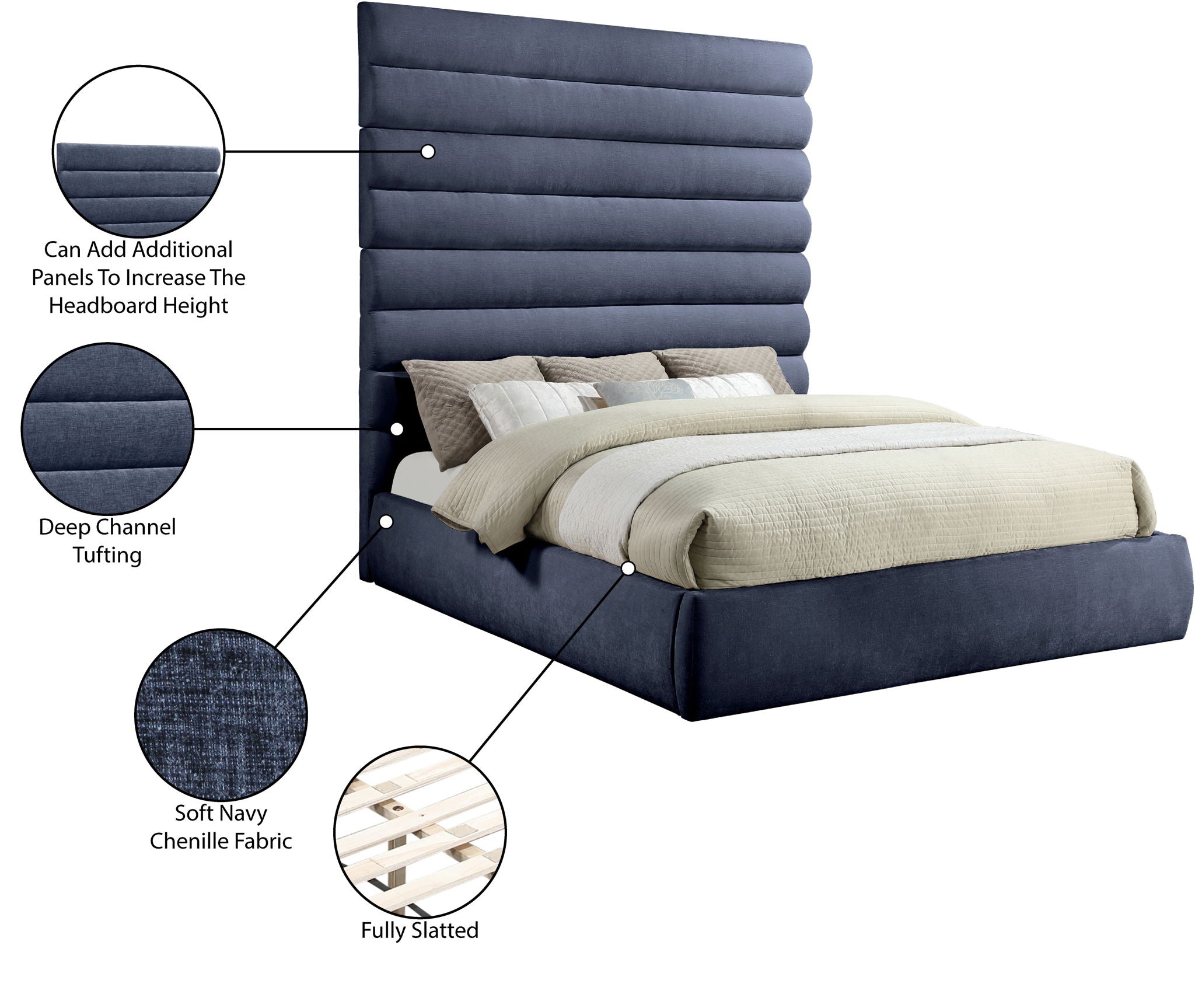 Adam - Chenille Fabric Bed With 89" Headboard