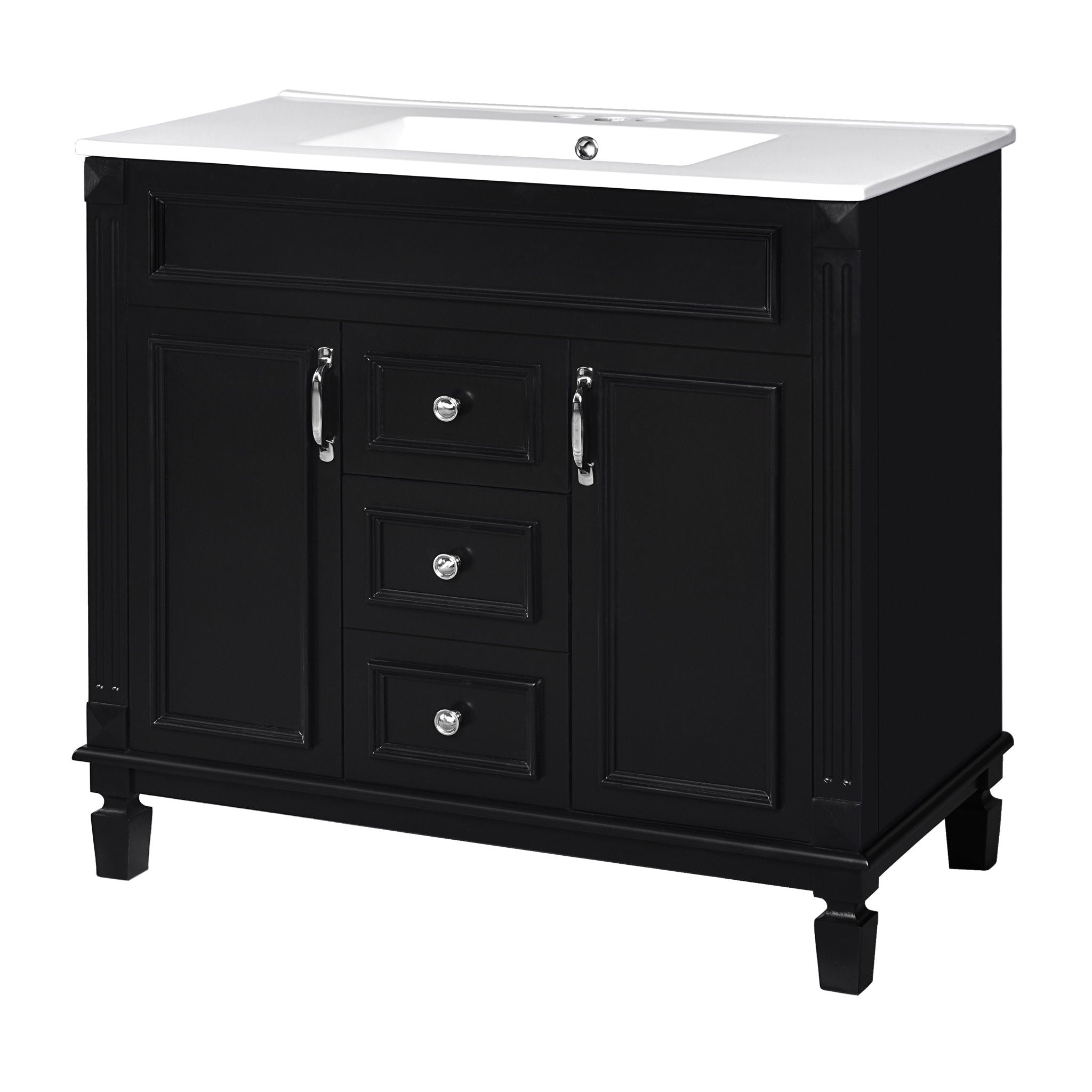 Bathroom Vanity With Top Sink, Basin On Cabinet With 2 Soft Closing Doors And 2 Drawers