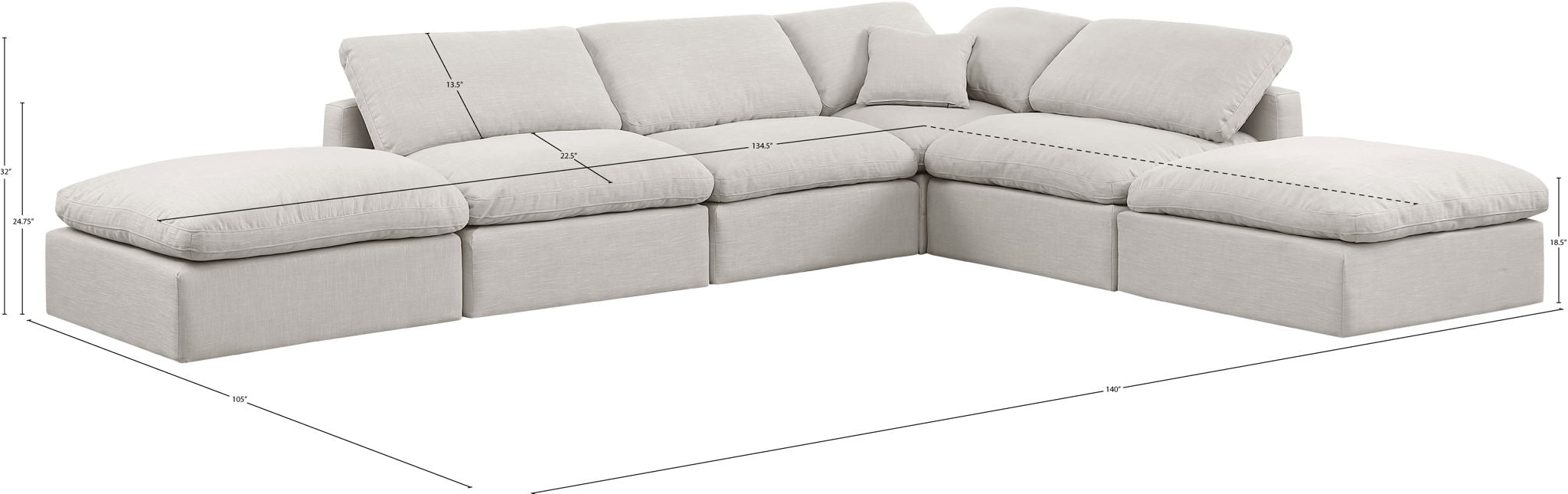 Indulge - Linen 6 Piece Modular Armless Sectional