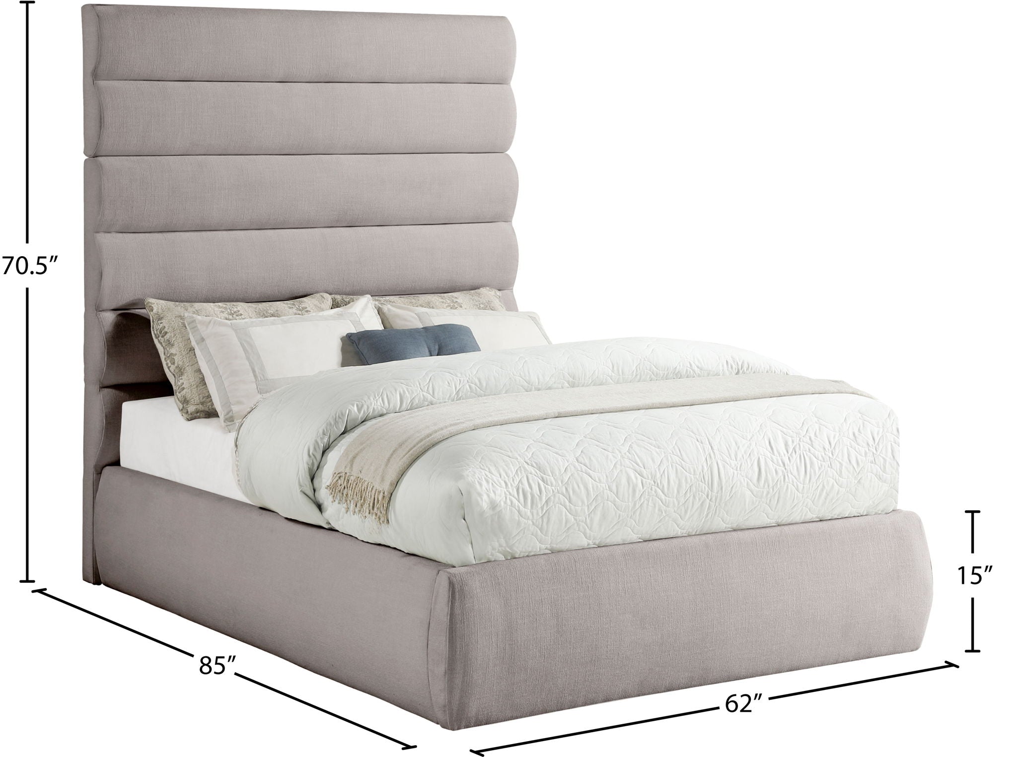 Adam - Linen Fabric Bed With 70.5" Headboard