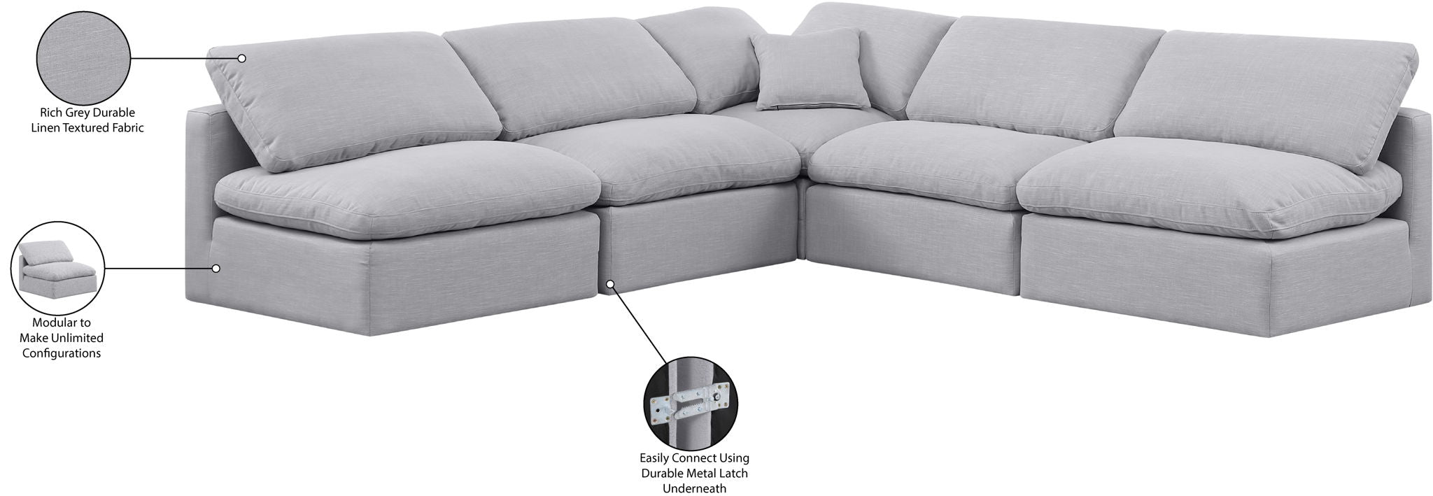Indulge - Linen 5 Piece Modular Corner Armless Sectional