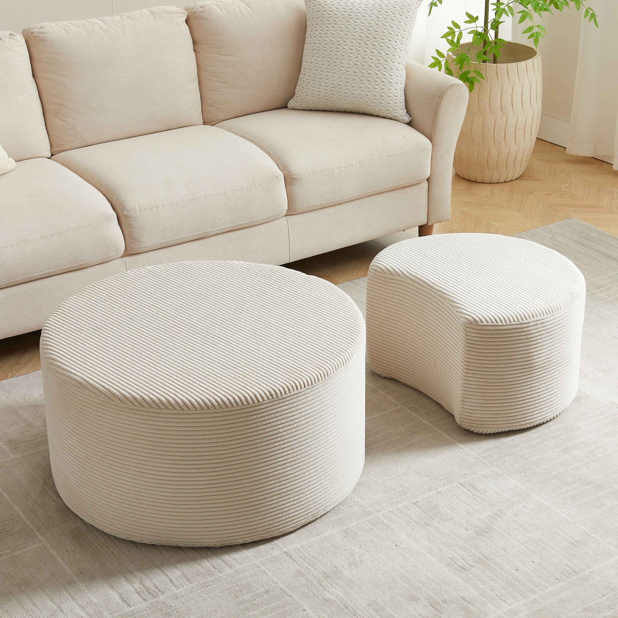 Modern Upholstered Round Coffee Table For Living Room (Set of 2)