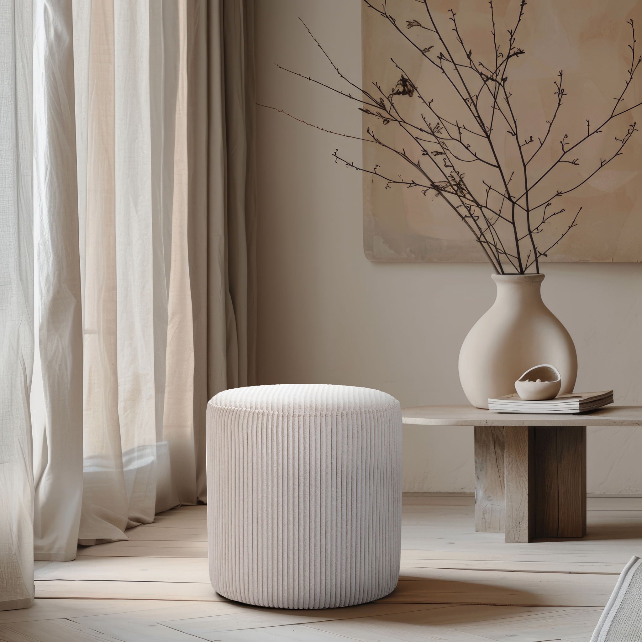 Roy - Round Microsuede Ottoman / Stool