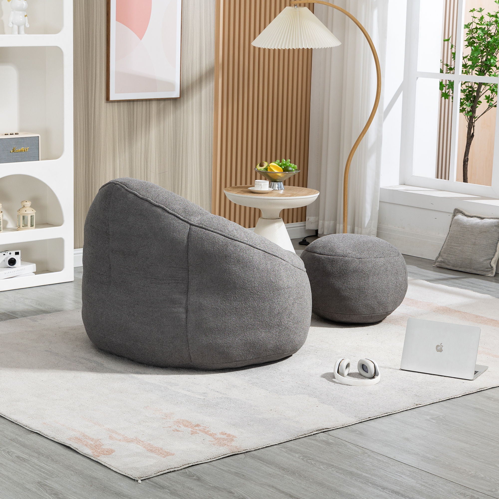 Bedding Bean Bag Sofa Chair High Pressure Foam With Footrest