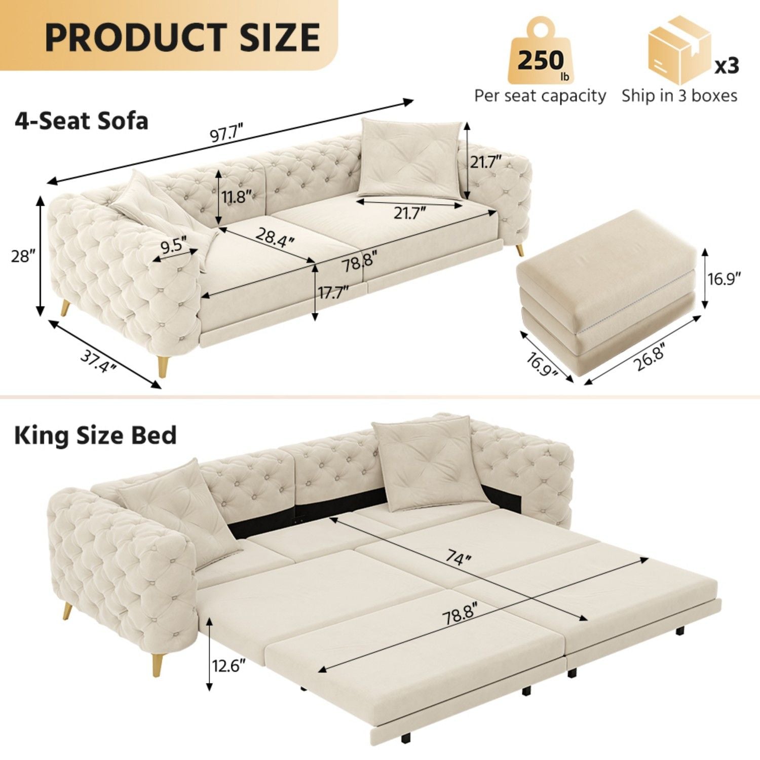 3-In-1 Convertible Sleeper Sofa