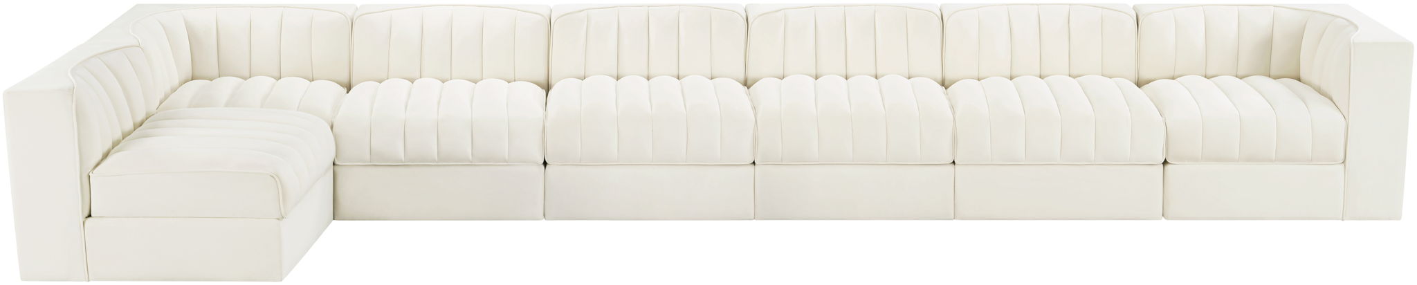 Rummi - Velvet Performance Fabric Upholstered 7 Piece Modular Sectional, L-Shaped (Right)