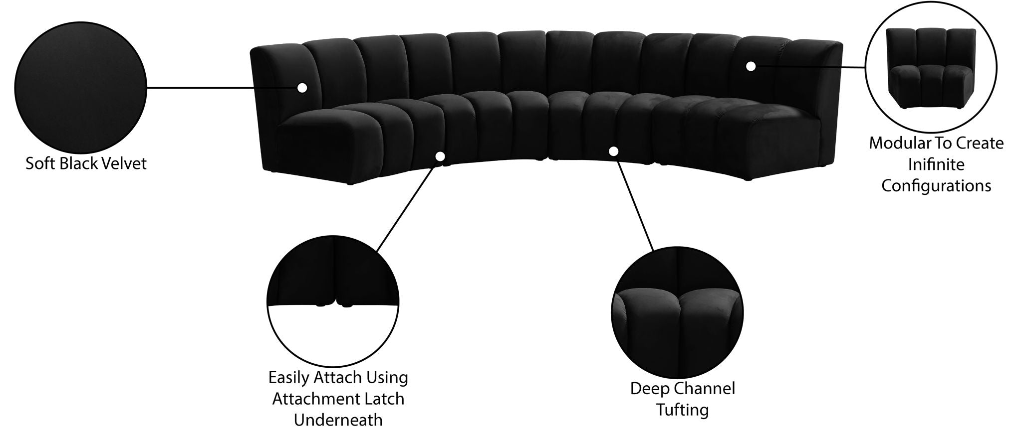 Infinity - 4 Piece Velvet Modular Sectional