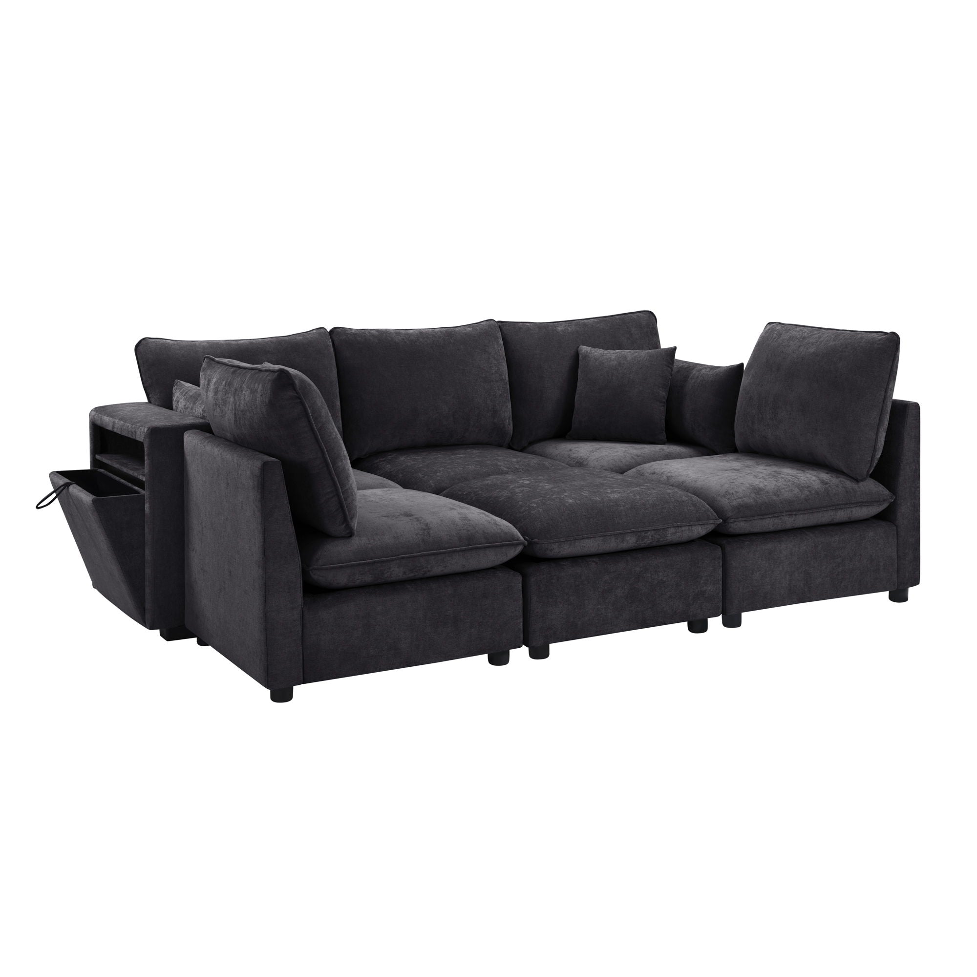 Modern Sectional Sofa U-Shaped With Movable Ottoman Storage Armrests And USB Ports
