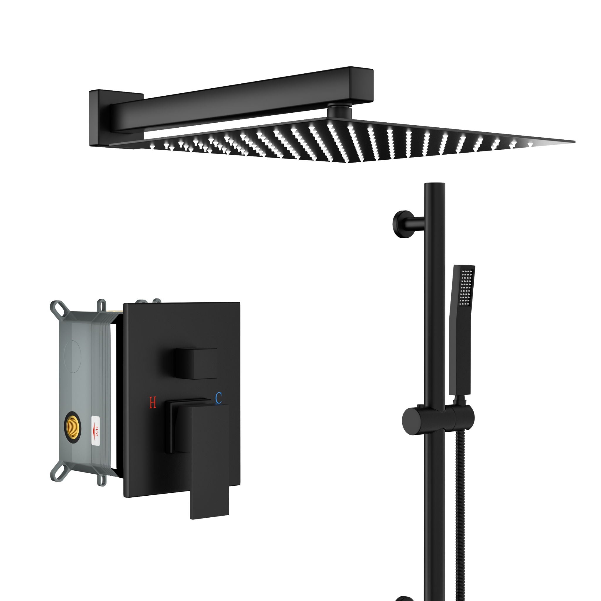 Modern Shower System With Adjustable Slide Bar, Stainless Steel And Brass Construction