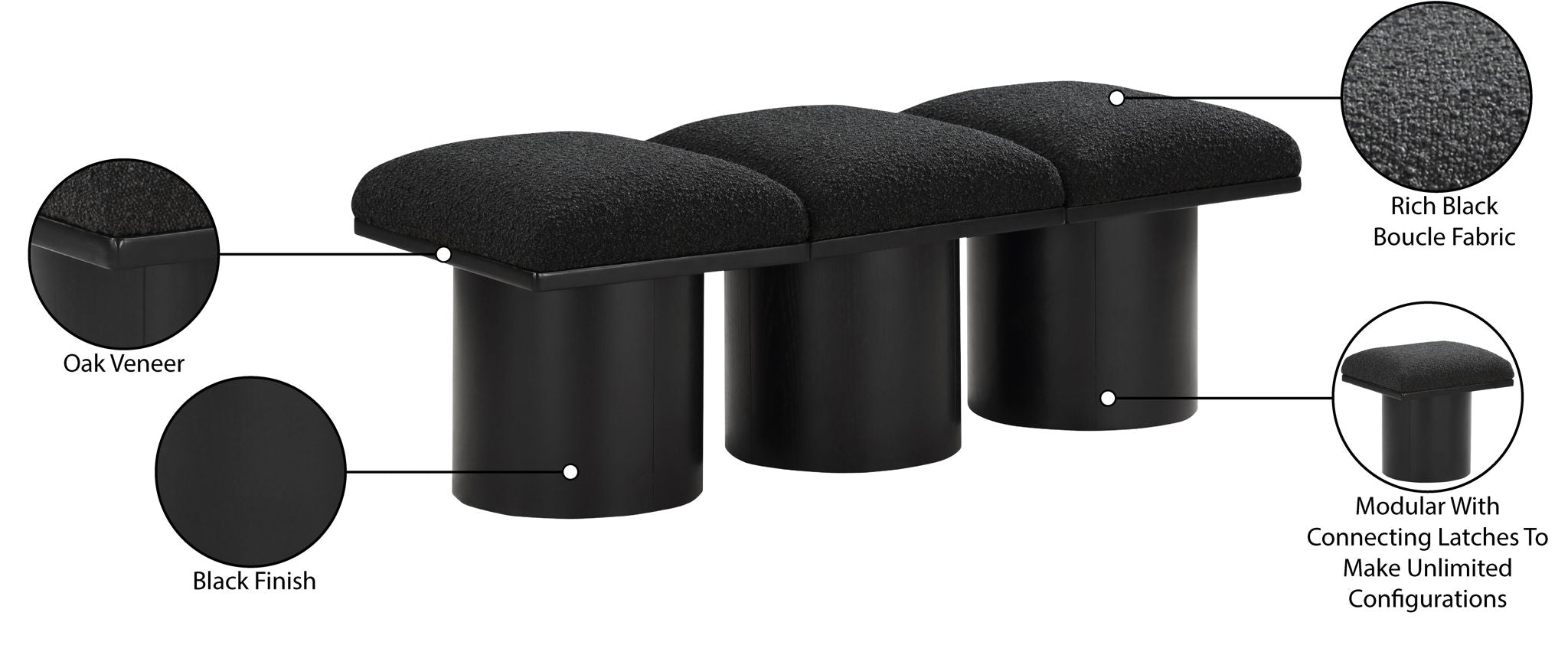 Pavilion - 3 Piece Modular Bench With Black Base