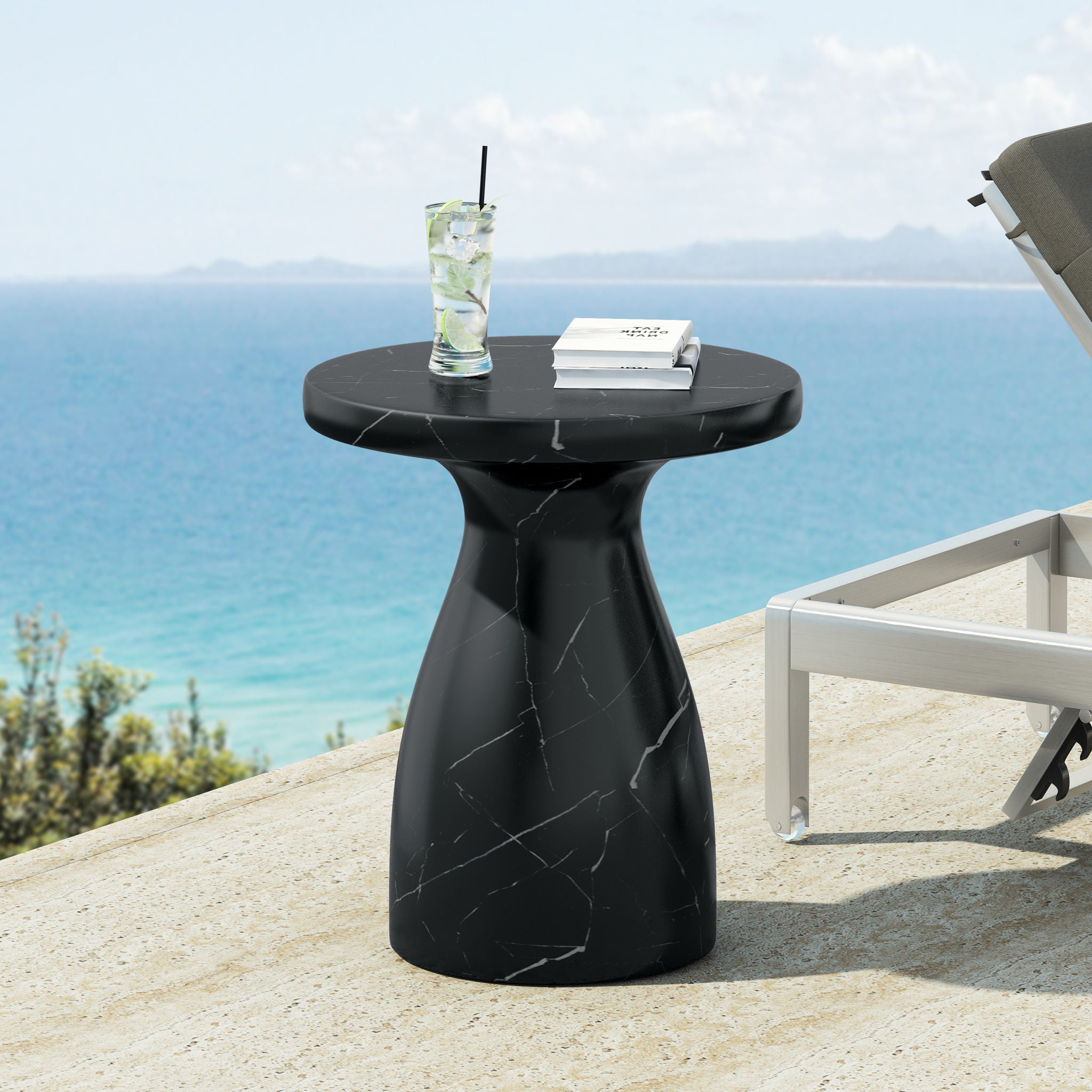 Outdoor / Indoor Travertine Side Table Lightweight