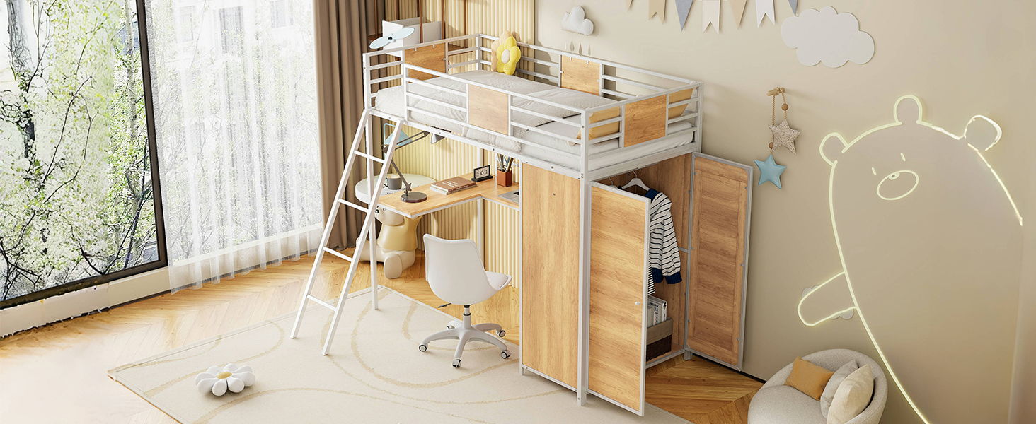 Loft Bed With L Shape Desk And Wardrobe