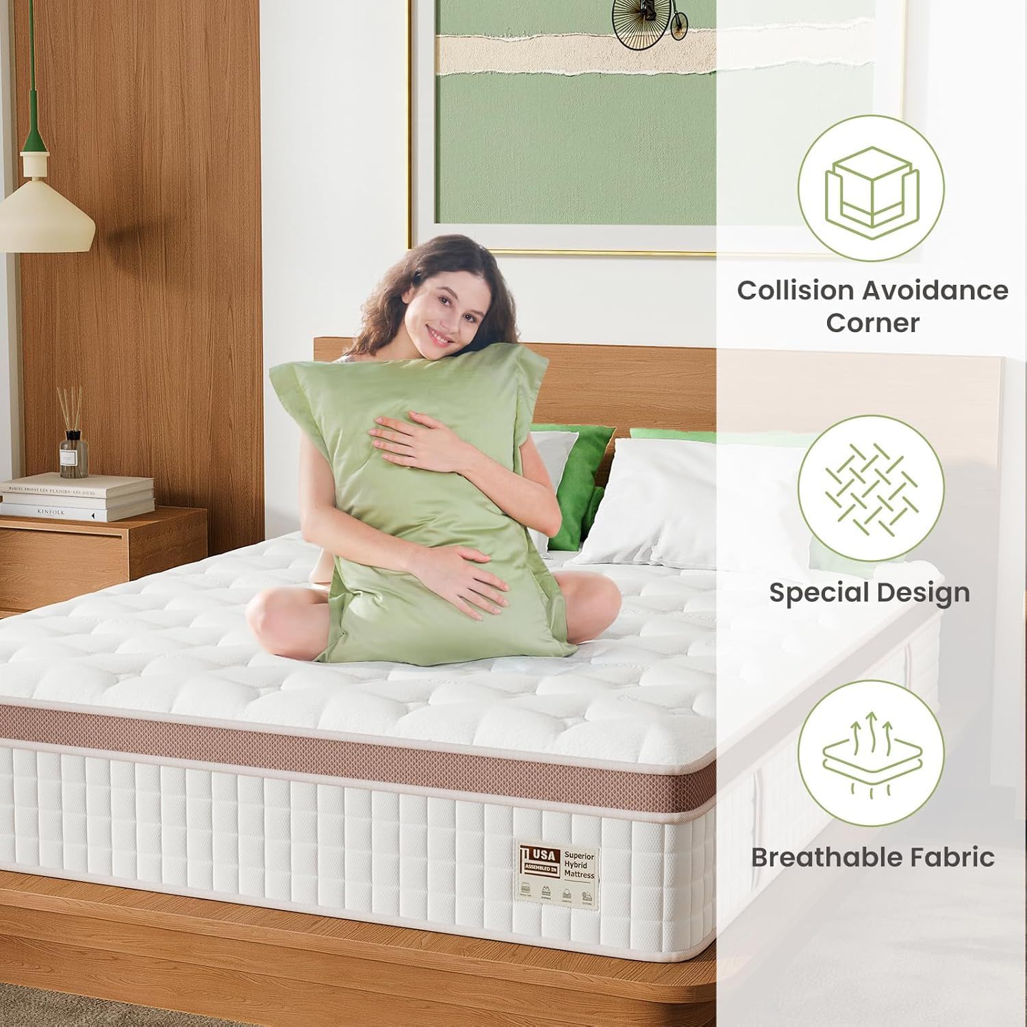 14" , Firm Hybrid Mattress, Gel Memory Foam & Pocket Springs, Pressure Relief, Motion Isolation, Ergonomic Bed - White - King