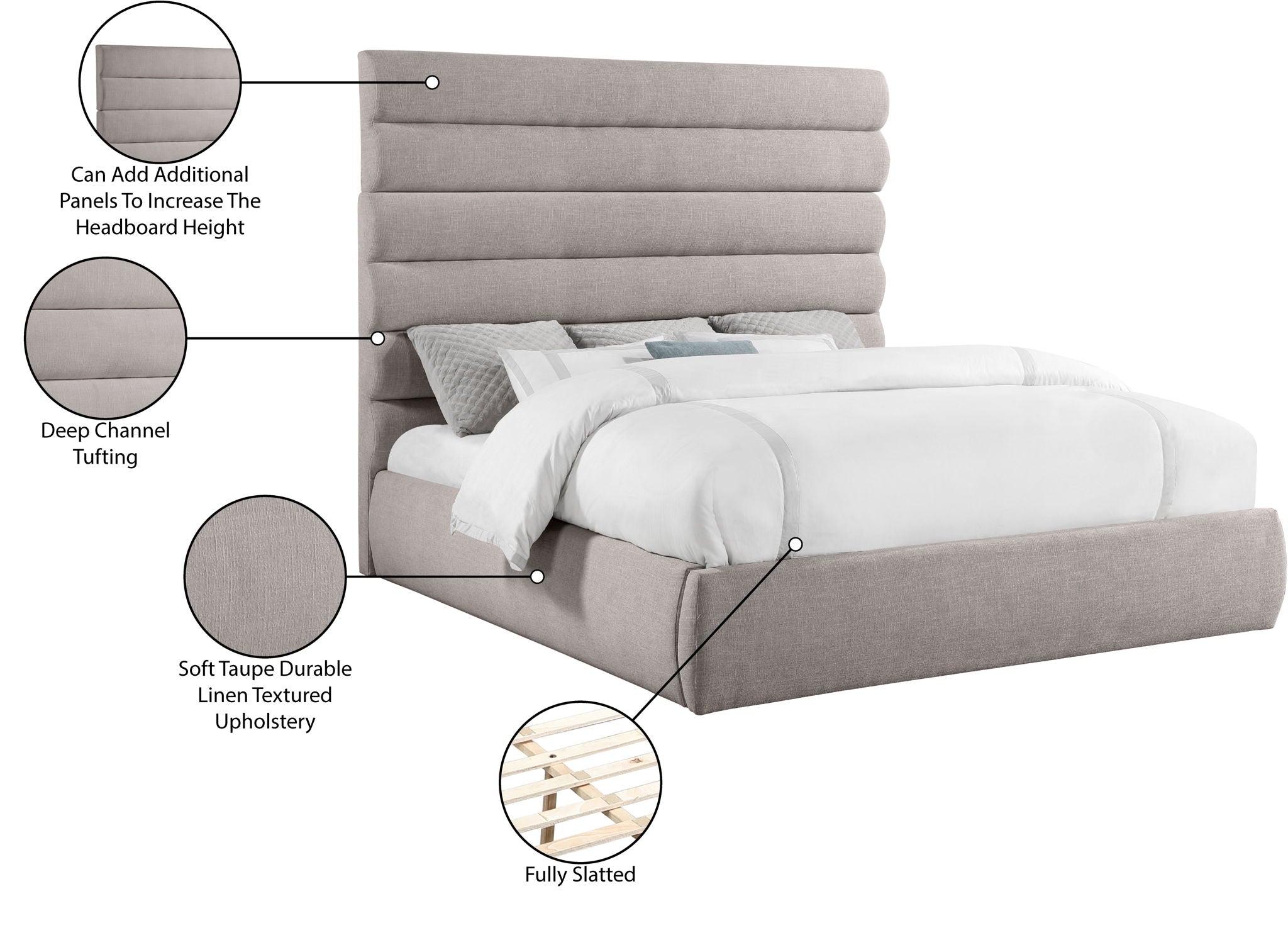 Adam - Linen Fabric Bed With 70.5" Headboard