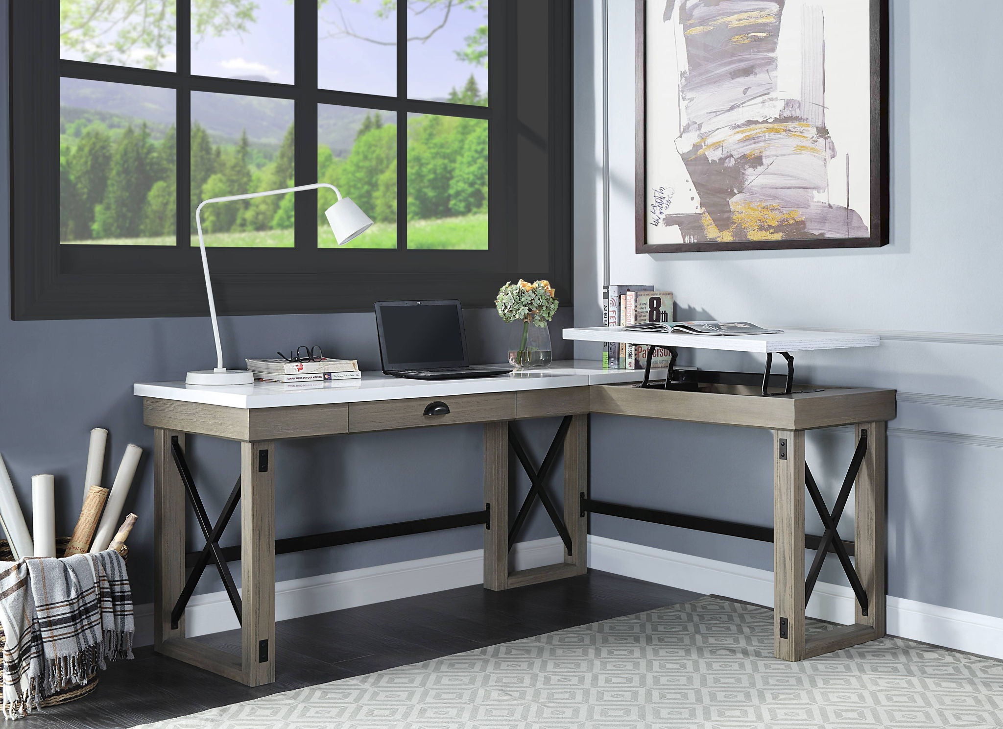 Talmar - Marble Top & Rustic Writing Desk With Lift Top - Oak