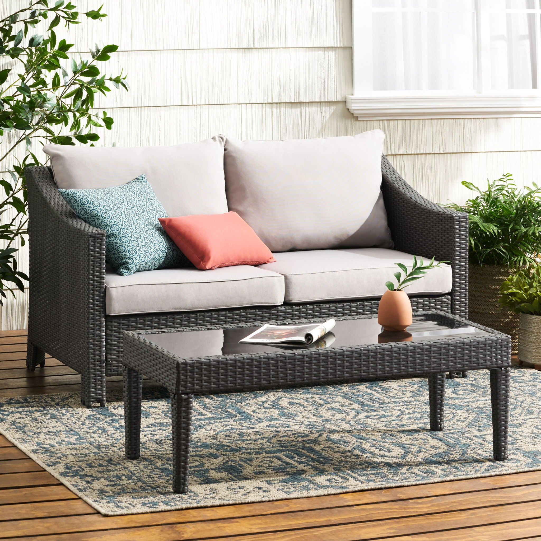 Contemporary Antibes Loveseat & Table Set Outdoor - Gray