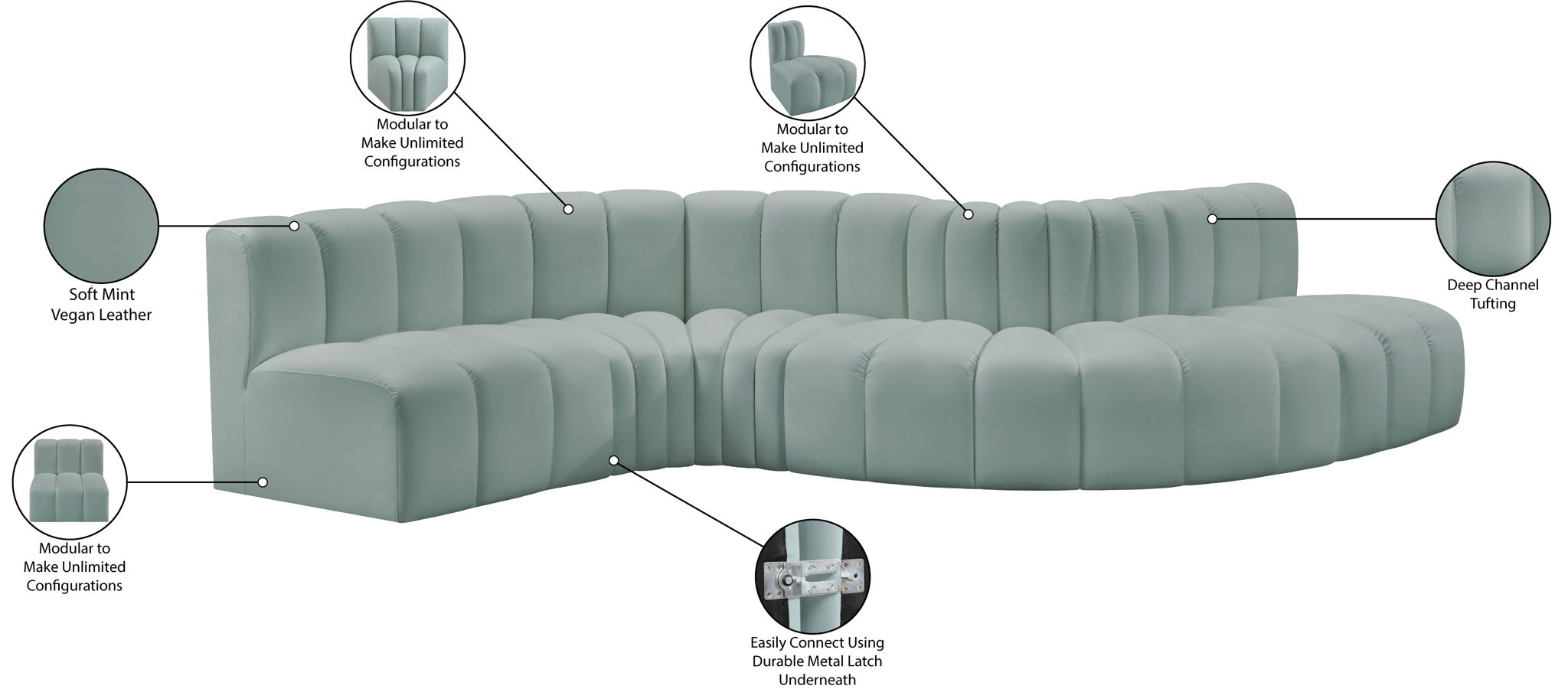 Arc - Faux Leather 6 Piece Curved Modular Sofa